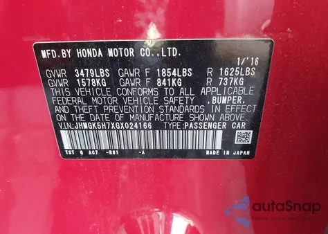 2016 Honda Fit Ex from USA, damaged, VIN JHMGK5H7XGX024166